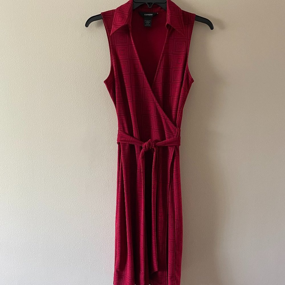 Express Red with Black Print Wrap Dress